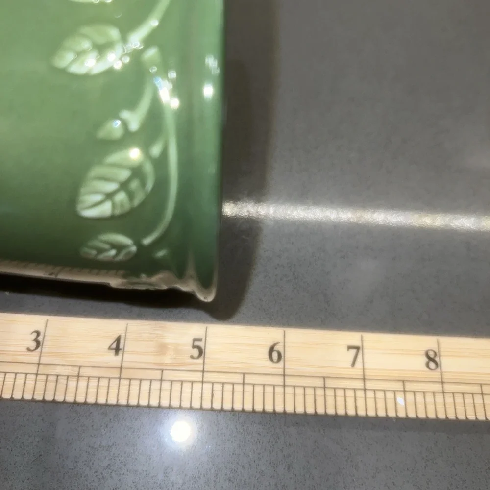 LONGABERGER Green Ceramic Vase Planter Pot Pencil Cup Leaves Excellent Condition
